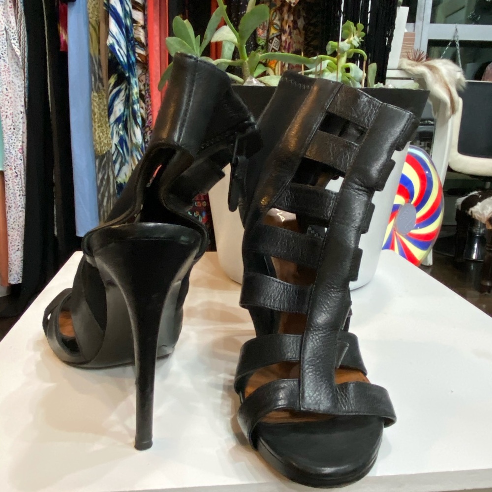 Via Spiga Nya black open-top caged bootie